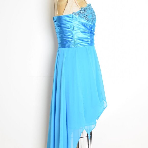 vintage Y2K prom party dress blue flutter fairy hi-lo short mini sequin Deb M - Picture 6 of 9